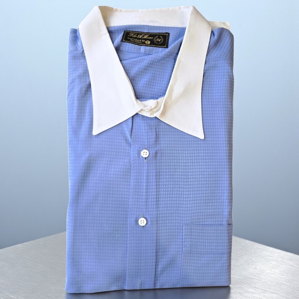 Vintage Tom James "Filo A Mano" Blue Check Shirt | White Collar & French Cuffs |